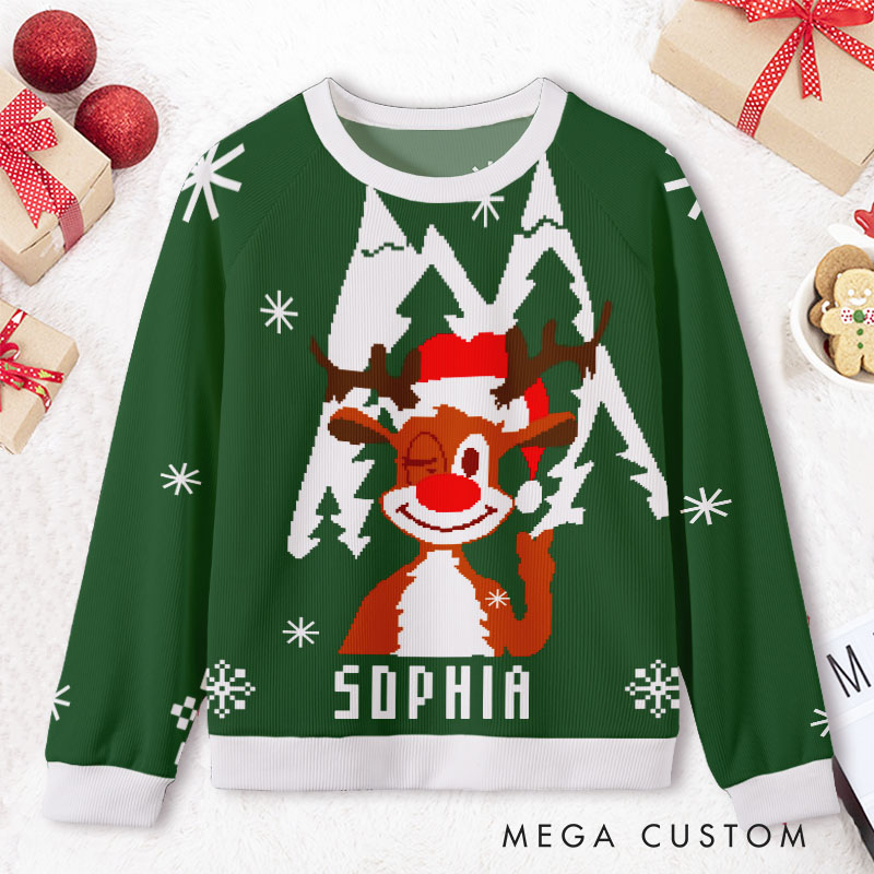 Personalized Name Fun Reindeer with Custom Face Winter Festivity Ugly Sweater Shirt
