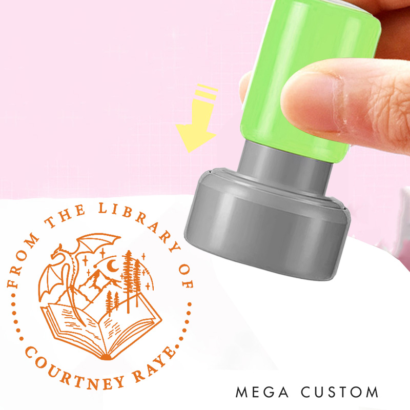 Personalized from the Library of Book Stamp Custom Mystery Book Lover Stamps with Name Dragon and Mountain Stamp for Book Lover Gift Librarian Gift 