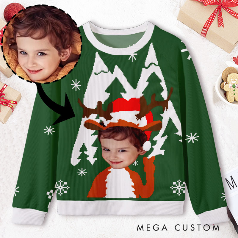 Personalized Green Reindeer and Snowflakes Holiday Cheer Ugly Sweater Shirt