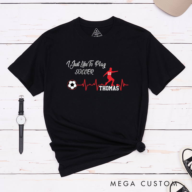 Personalized Soccer T-Shirt with Custom Name, Number, and Heartbeat Design