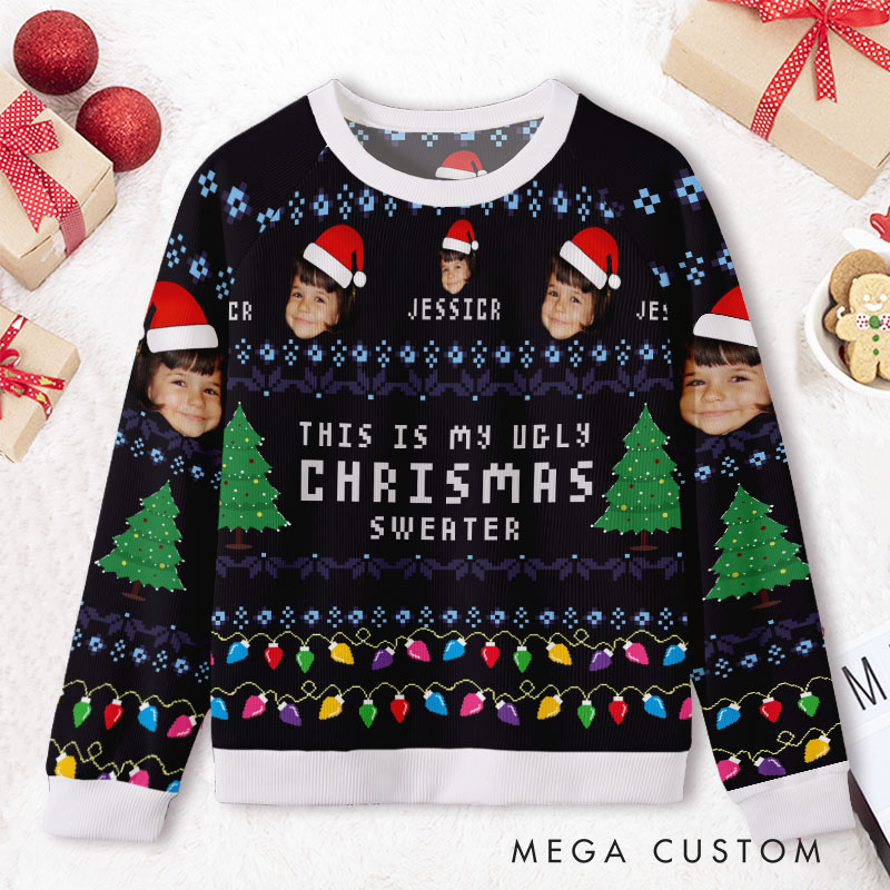 Personalized Merry Christmas with Custom Faces Holiday Lights Ugly Sweater Shirt
