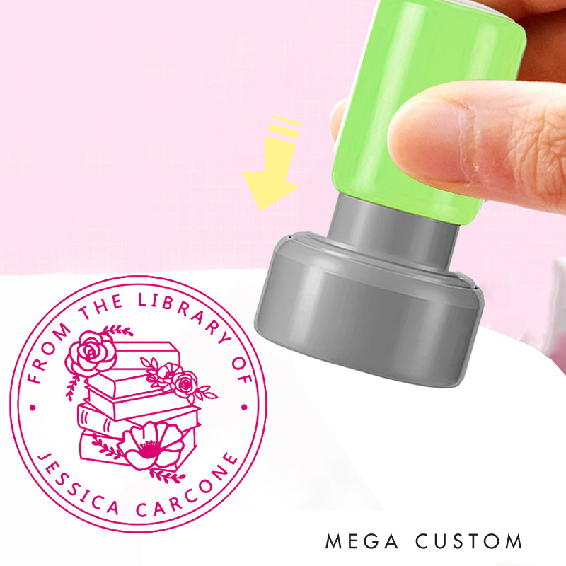 Personalized from the Library of Book Stamp with Name Custom Book and Flower Stamps Librarian Stamp for Book Lover Gift Bookish Gift