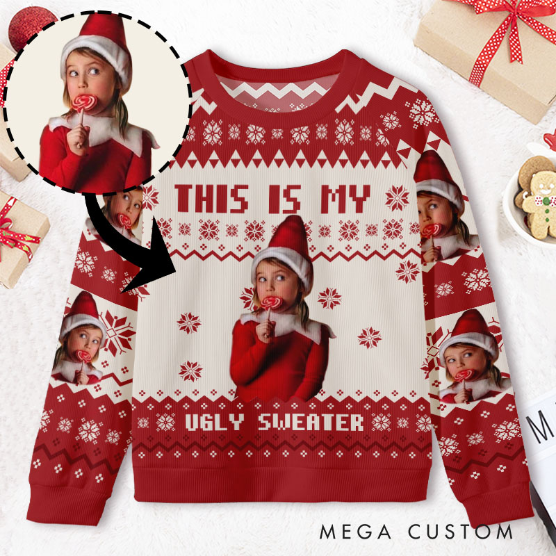 Personalized Photo Christmas Magic Festive Vibes Ugly Sweater Shirt
