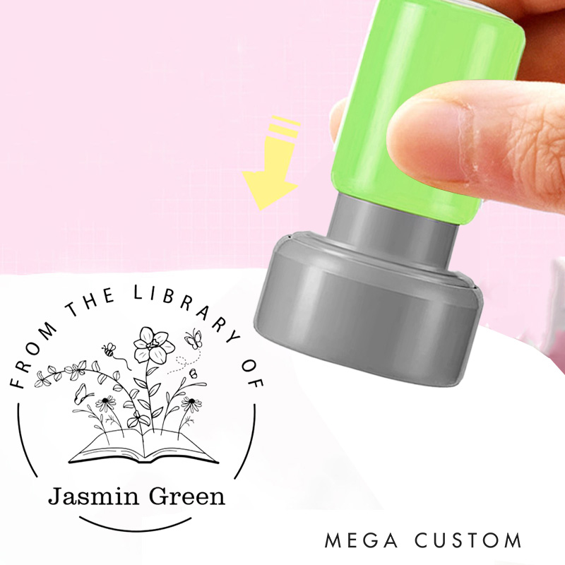 Personalized from the Library of Book Stamp Custom Book and Flower Stamps Librarian Stamp with Name for Book Lover Gift Bookish Gift