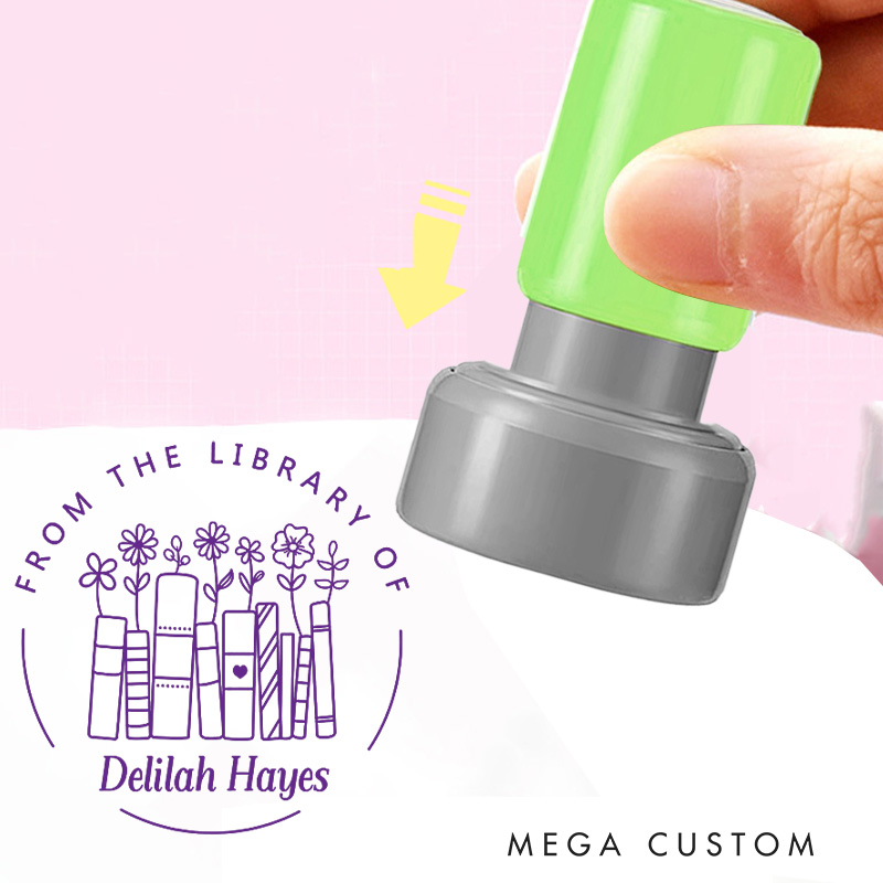 Personalized from the Library of Book Stamp Custom Book and Flower Stamps  with Name Librarian Stamp for Book Lover Gift Bookish Gift for Her