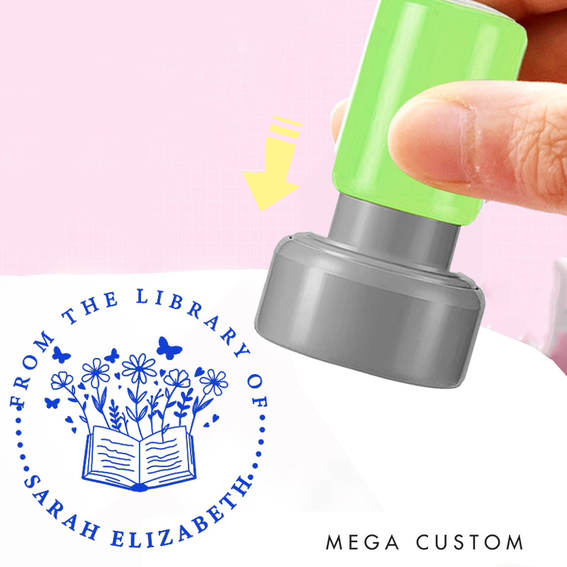 Personalized from the Library of Book Stamp Custom Book and Flower Stamps with Name Library Stamp for Book Lover Gift Reading Gift