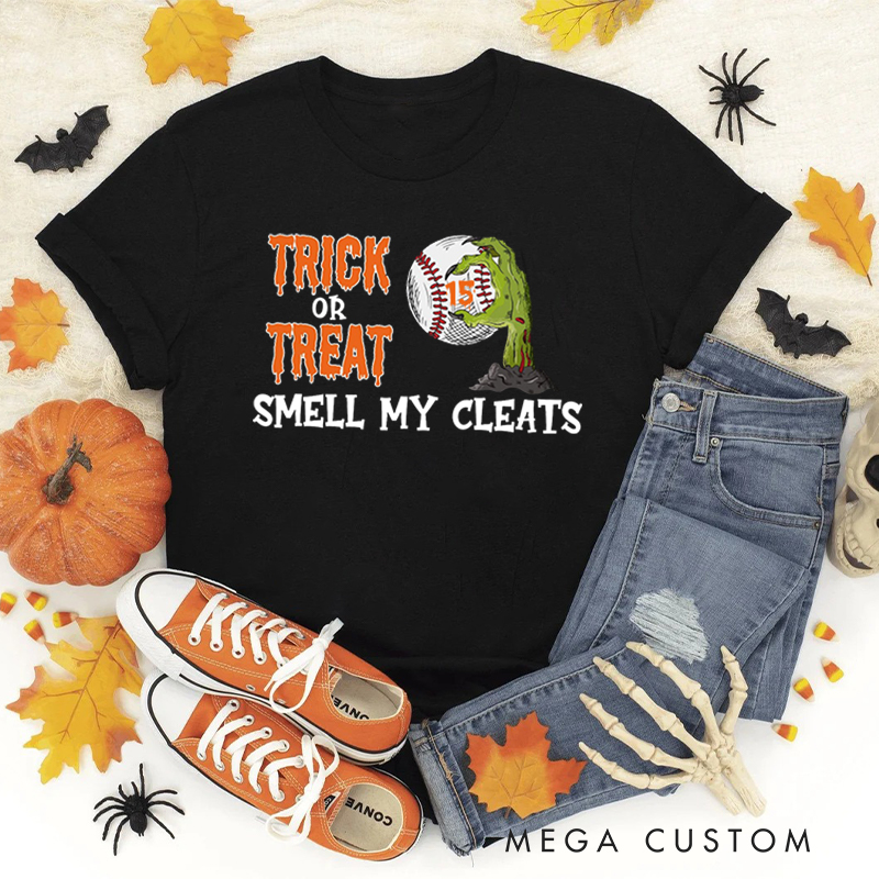 Personalized Trick or Treat Baseball T-Shirt with Custom Text 