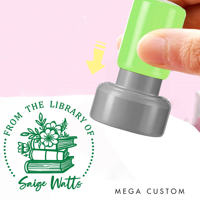 Personalized from the Library of Book Stamp Custom Book and Flower Stamps with Name Librarian Stamp Book Lover Gift Reader Lover Gift