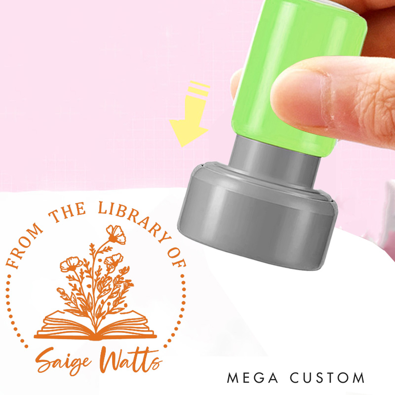 Personalized Book and Flower Book Stamp Custom from the Library of Stamp Librarian Book Stamp with Name Book Lover Gift Reader Lover Gift