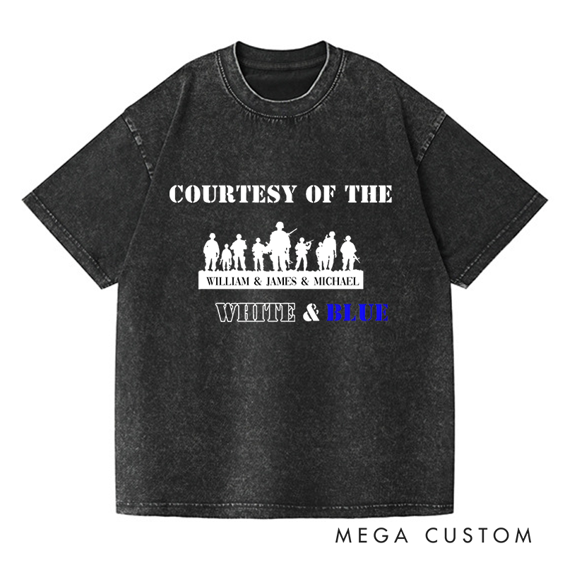Personalized Washed T-Shirts Courtesy of the White and Blue Military Tribute T-Shirt
