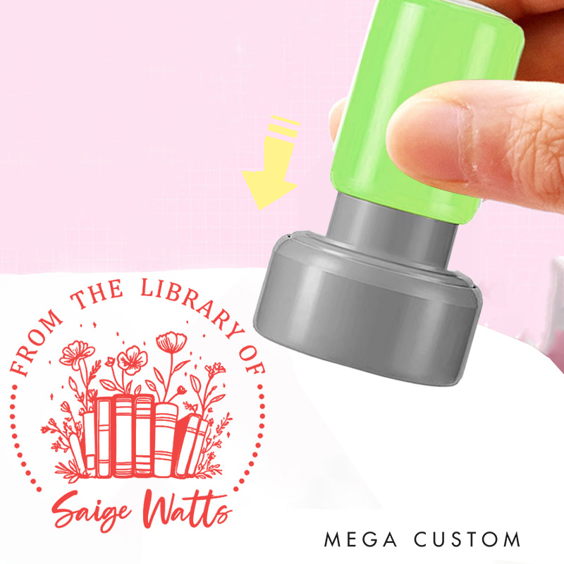 Personalized Book and Flower Book Stamp from the Library of Stamp Custom Librarian Book Stamp with Name Book Lover Gift Reading Gift