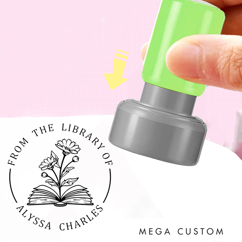 Personalized Flower in Books Book Stamp from the Library of Stamp Custom Library Book Stamp with Name Book Lover Gift Librarian Gift