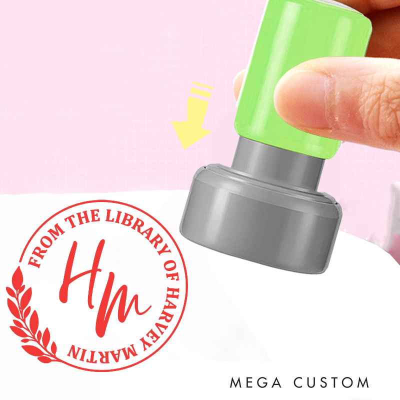 Personalized Round Leaf Floral Book Stamp Custom from the Library of Stamp Librarian Stamp with Name Book Lover Gift for Bookish Gift