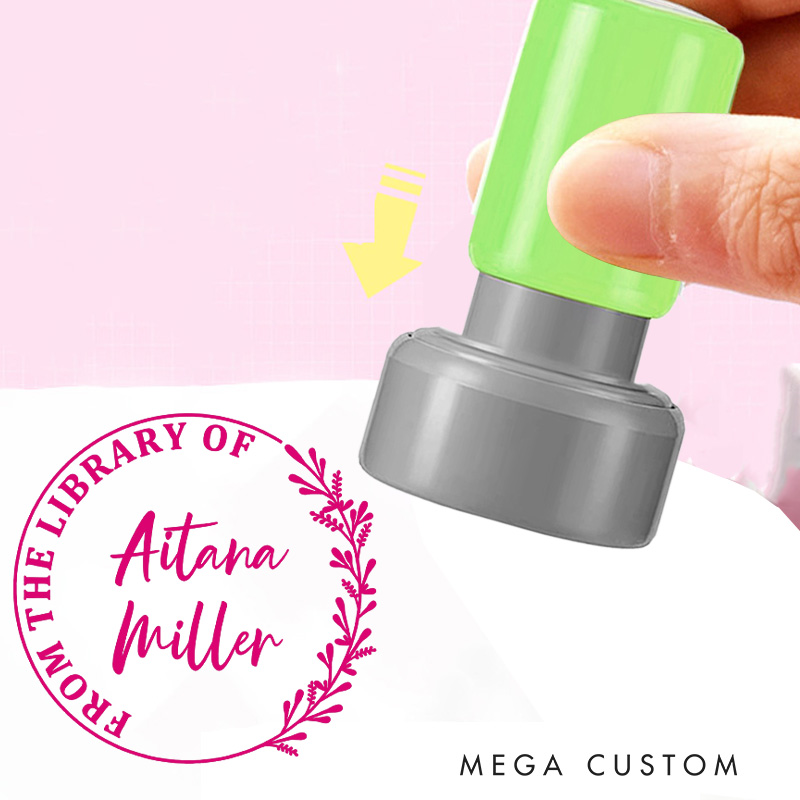 Personalized Floral Book Stamp Custom from the Library of Stamp Round Librarian Stamp with Name Book Lover Gift for Reading Lover Gift