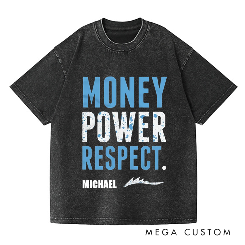 Personalized Washed T-Shirts Money Power Respect Bold Statement Graphic T-Shirt