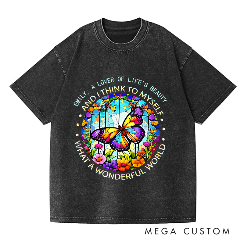 Personalized Washed T-Shirts What a Wonderful World and I Think to Myself T-Shirt