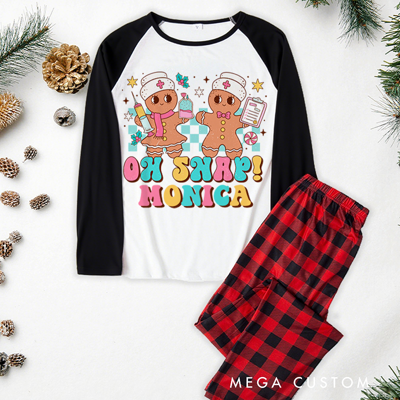 Personalized Nurse Christmas Pajama Sets Custom Oh Snap Nurse Gingerbread Christmas Design Pajamas Xmas Gift