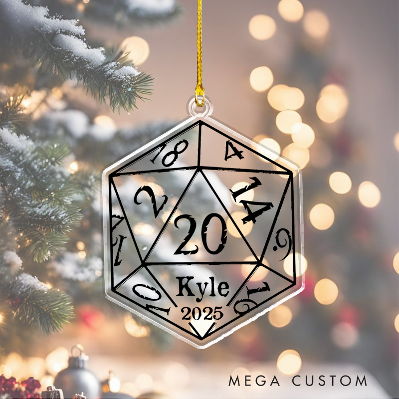 Personalized D20 Christmas Ornament Custom Ornament for D&d Player Fantasy Adventure Gift for Geek Game Lover