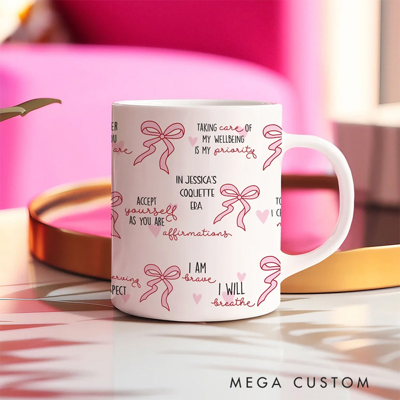 Personalized Coquette Bow Blessed Words of Bible 11oz 15oz Ceramic Mug with Text Birthday Motivational Gift for Her