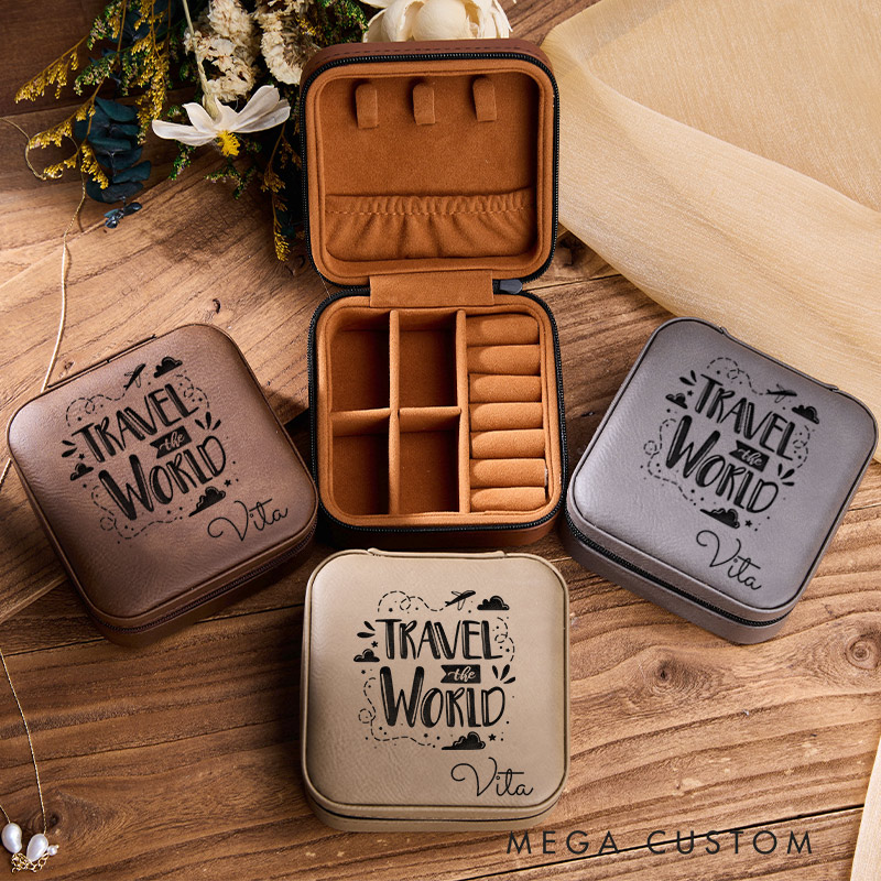Personalized Travel the World Jewelry Box for Traveling Lovers Travel Jewelry Box Leather Jewelry Case