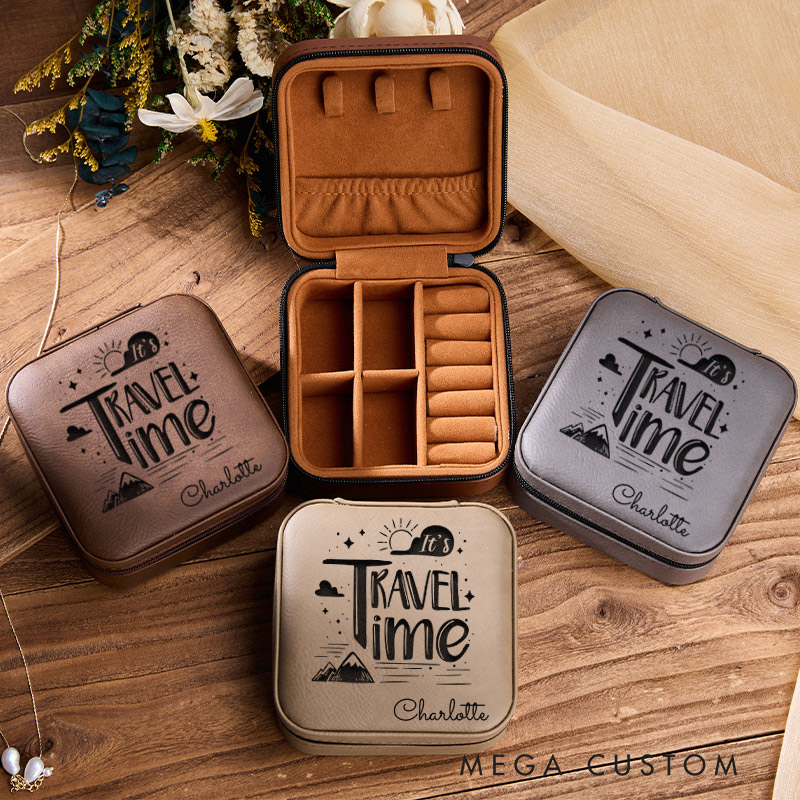 Personalized It's Travel Time Jewelry Box for Traveling Lovers Travel Jewelry Box Leather Jewelry Case