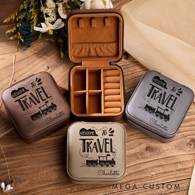 Personalized Welcome to Travel Jewelry Box for Traveling Lovers Travel Jewelry Box Leather Jewelry Case