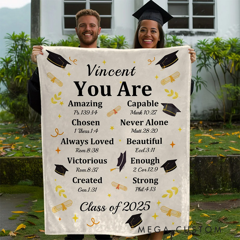 Personalized Graduation Cap Bible Chapter Soft Throw Blanket with Name and Year Home Decor Graduation Inspiring Gift for Christian Graduates