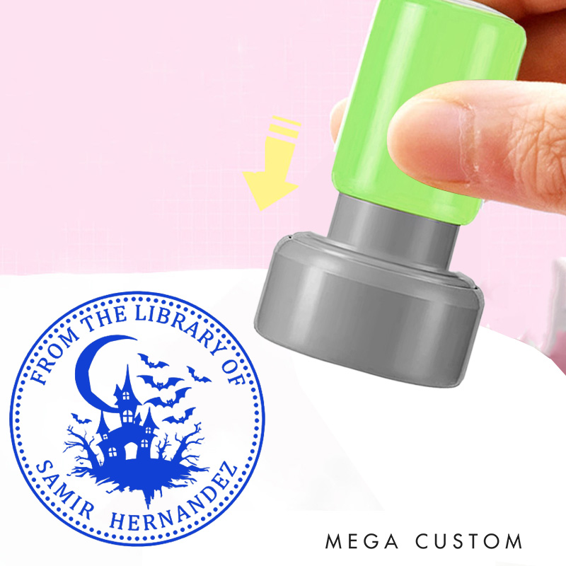 Personalized Castle and Moon Book Stamp from the Library of Stamp with Name Custom Halloween Stamp for Book Lover Gift Reading Halloween Gift