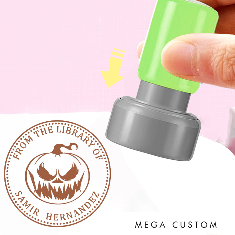 Personalized Halloween Pumpkin Book Stamp from the Library of Stamp Custom Halloween Stamp with Name for Book Lover Gift Reader Halloween Gift