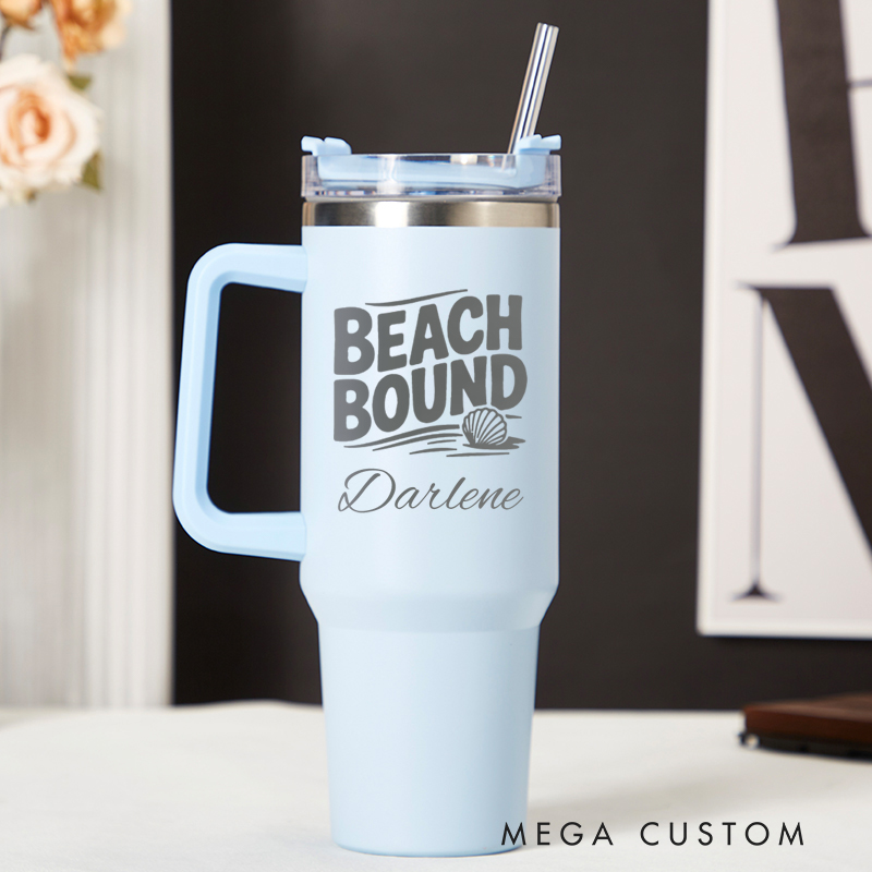 Personalized Beach Bound Tumbler Traveling Lovers Cup Stainless Steel Laser Engraved Tumbler Gift for Vacation
