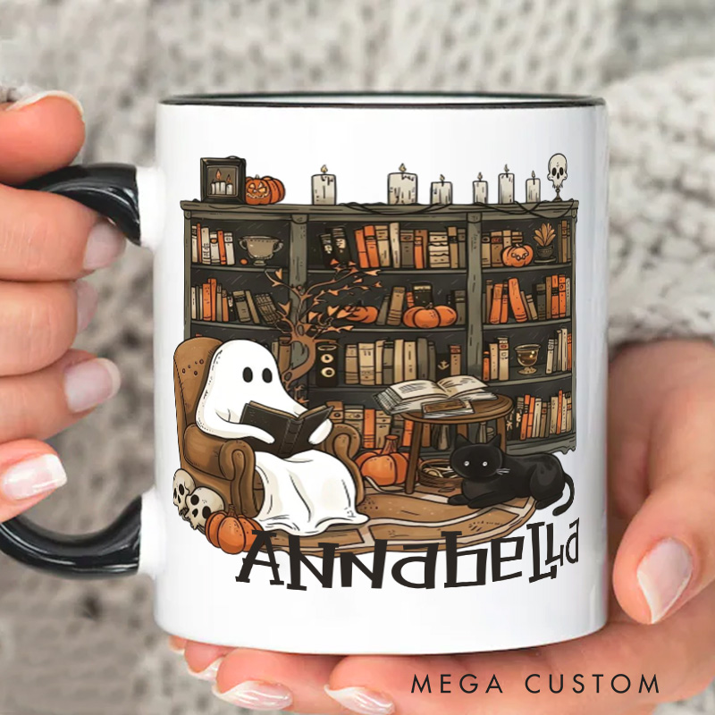 Personalized Ghost Reading Mugs Book Lover Mug with Name Pumpkin Mug Halloween Coffee Mug Book Lover Gift Bookish Gift Reading Gift