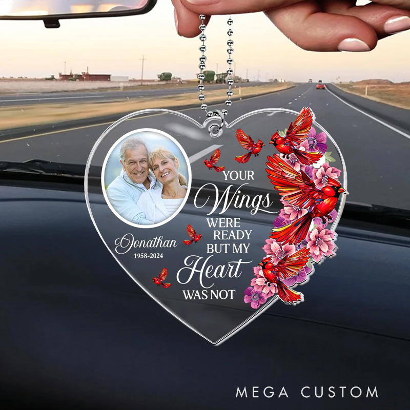 Personalized Photo Rear View Mirror Accessory Your Wings Were Ready Memorial Ornament Custom Acrylic Ornament Sympathy Gift