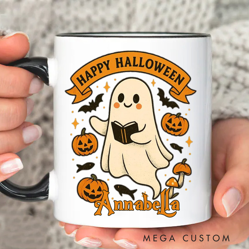 Personalized Happy Halloween Spooky Mugs Custom Book Lover Coffee Mug with Name Pumpkin Mug Book Lover Gift Bookish Gift Reader Halloween Gift