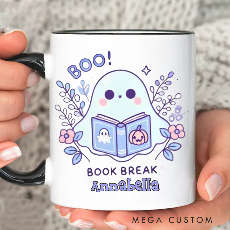 Personalized Cute Reading Ghost Mugs Custom Book Lover Mug with Name Ghost with Books Mug Book Lover Gift Bookish Halloween Gift