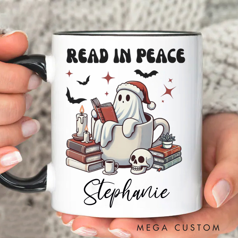 Personalized Read in Peace Mugs Custom Halloween Ghost Mug with Name Reading Mug Book Lover Gift Bookish Halloween Gift