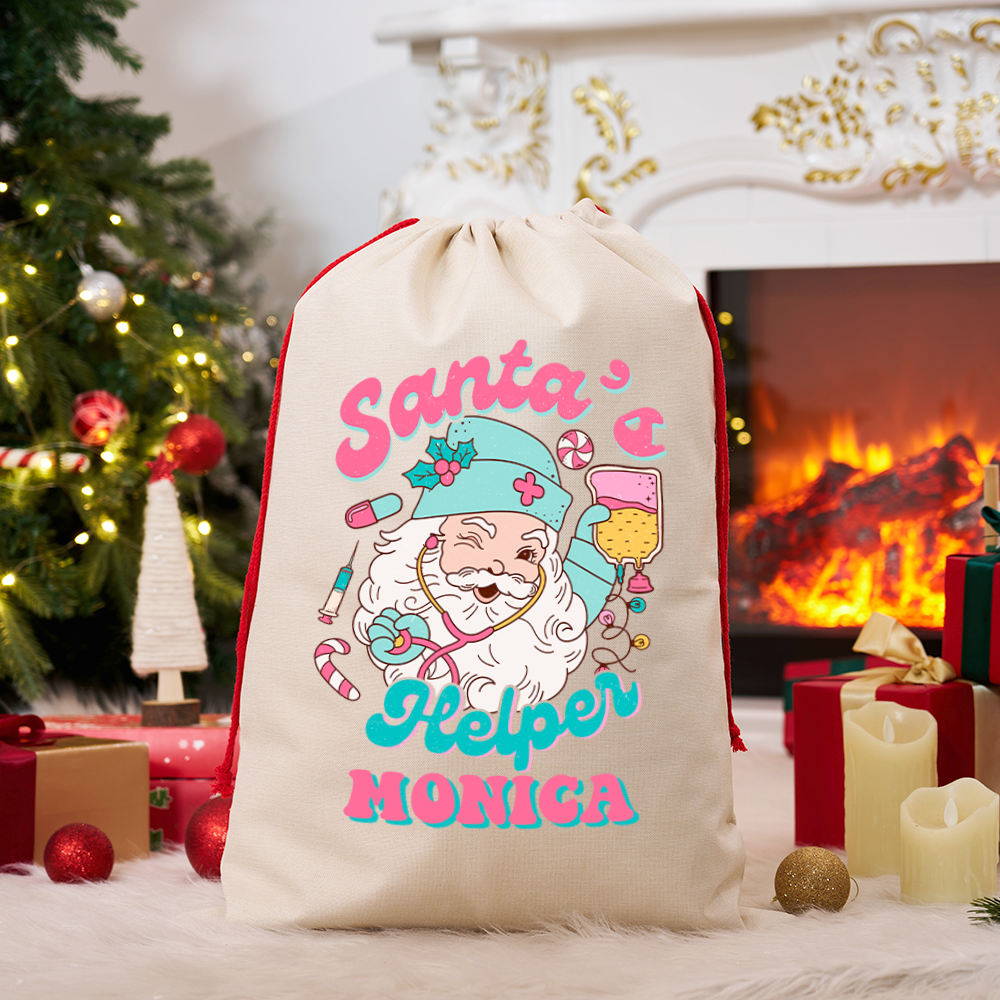 Personalized Nurse Christmas Sack Custom Santa's Helper Design Sack Xmas Gift for Nurse