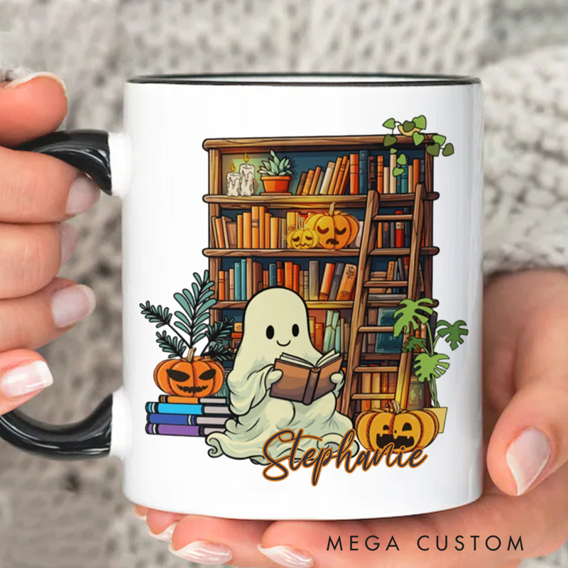 Personalized Ghost Reading Mugs Custom Bookish Halloween Mug with Name Bookworm Mug Book Lover Gift Reading Lover Halloween Gift