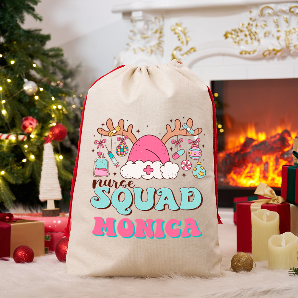 Personalized Nurse Christmas Sack Custom Nurse Squad Design Sack Xmas Gift for Nurse