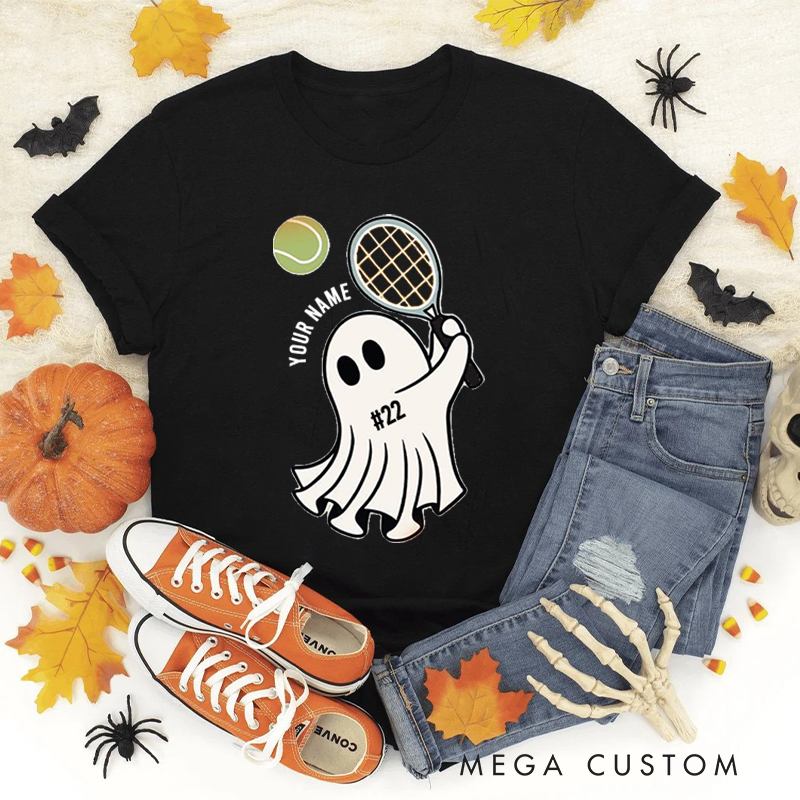 Personalized Ghost Tennis T-Shirt with Custom Name and Number  