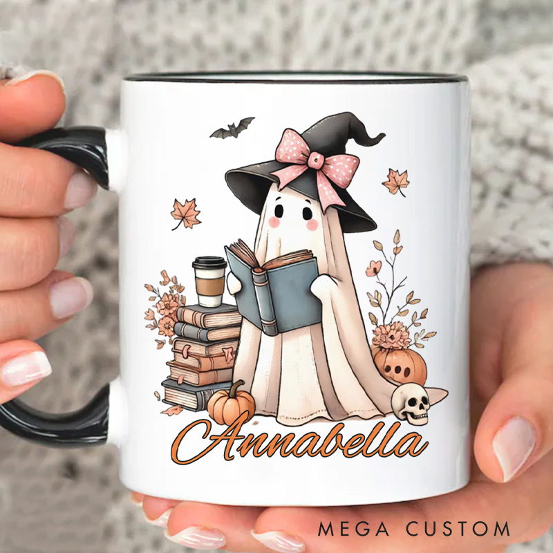 Personalized Ghost with Book Mugs For Halloween Lover Custom Reading Ghost with Name Book Lover Gift Reading Lover Gift Halloween Gift