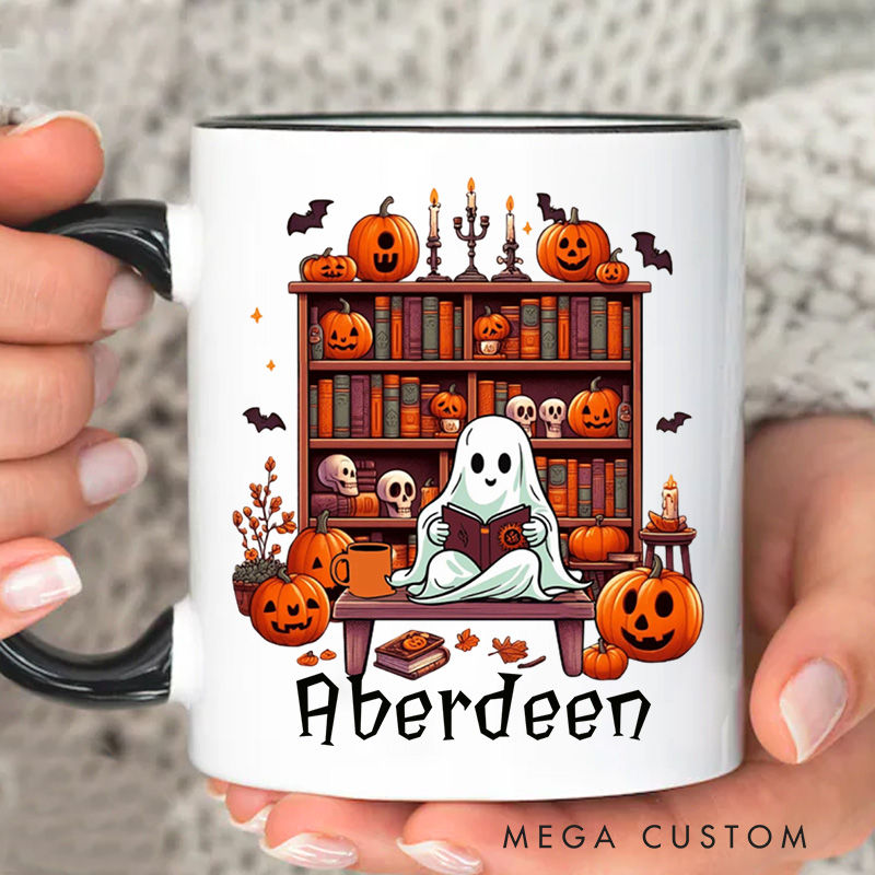 Personalized Ghost Library Mugs Halloween Spooky Mug with Name Custom Reading Ghost Book Lover Gift Bookish Gift Halloween Gift