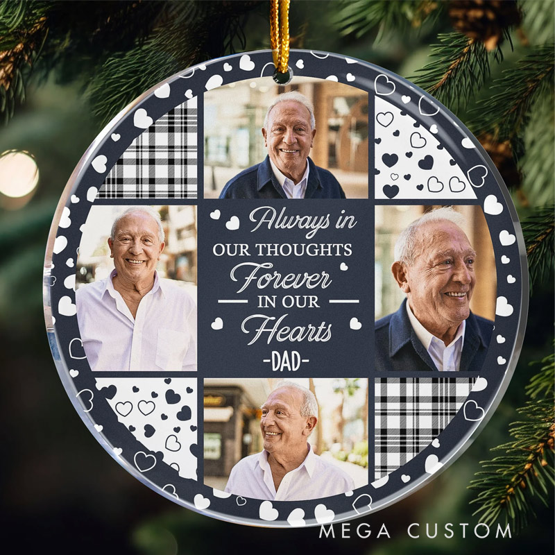 Personalized Memorial Photo Ornament Always In Our Thoughts Forever In Our Hearts Memorial Ornament Custom Acrylic Ornament Sympathy Gift