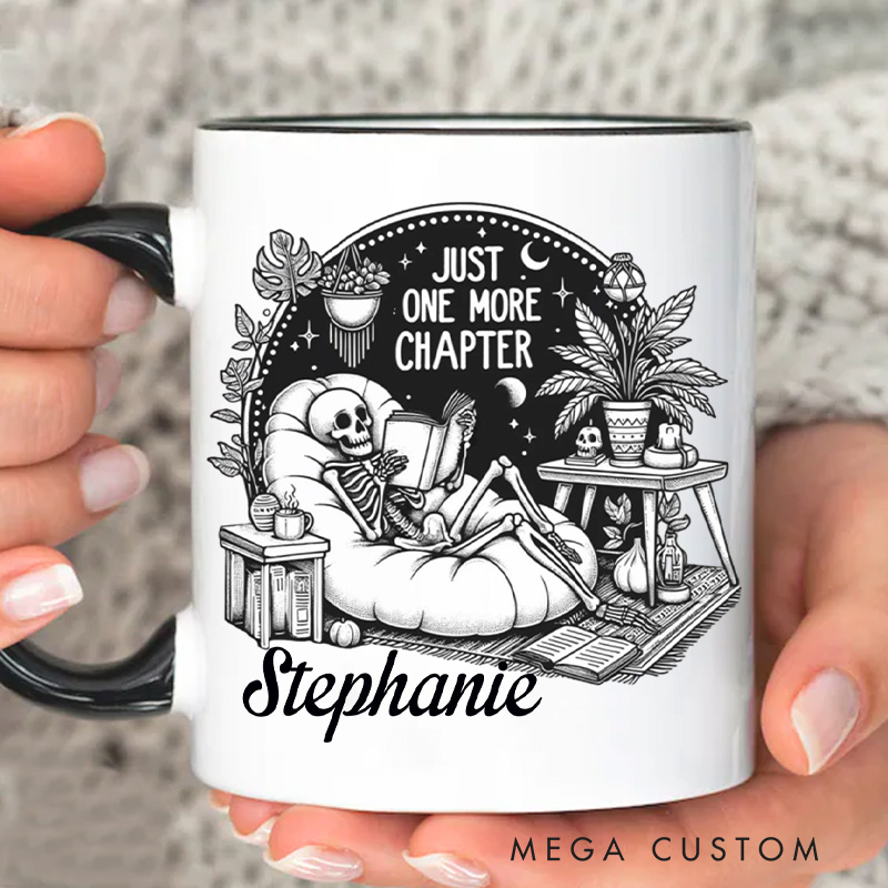 Personalized Just One More Chapter Mugs Halloween Skeleton Mug with Name Custom Spooky Mug Book Lover Gift Librarian Gift Halloween Gift
