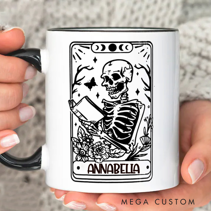 Personalized Tarot Book Mugs Custom Reading Skeleton Coffee Mug with Name Bookish Mug Book Lover Gift Librarian Gift Halloween Gift