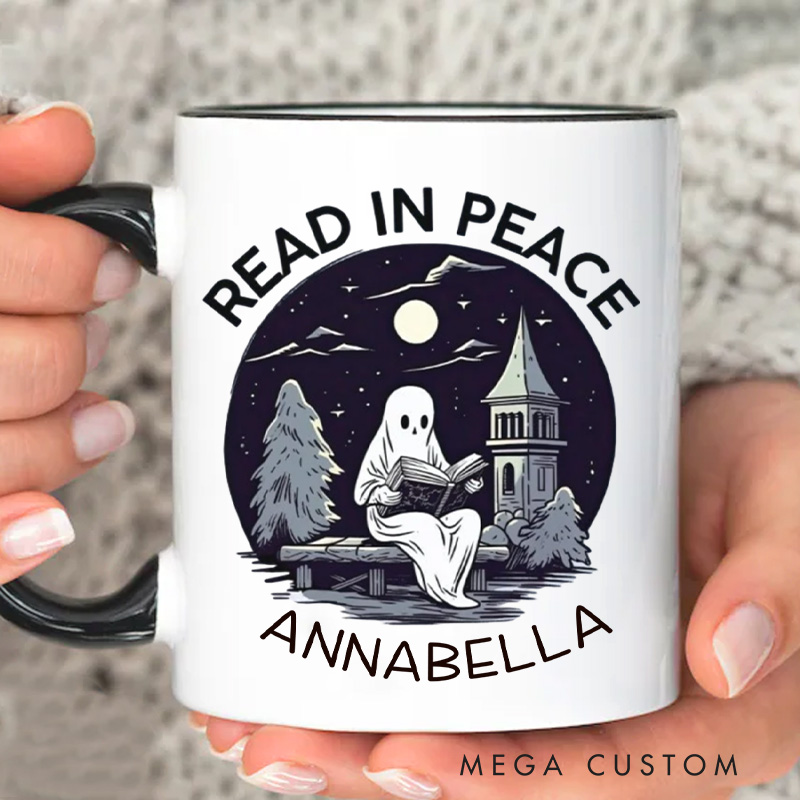 Personalized Read in Peace Mugs Custom Reading Ghost Halloween Coffee Mug with Name Librarian Mug Book Lover Gift Bookish Gift Halloween Gift
