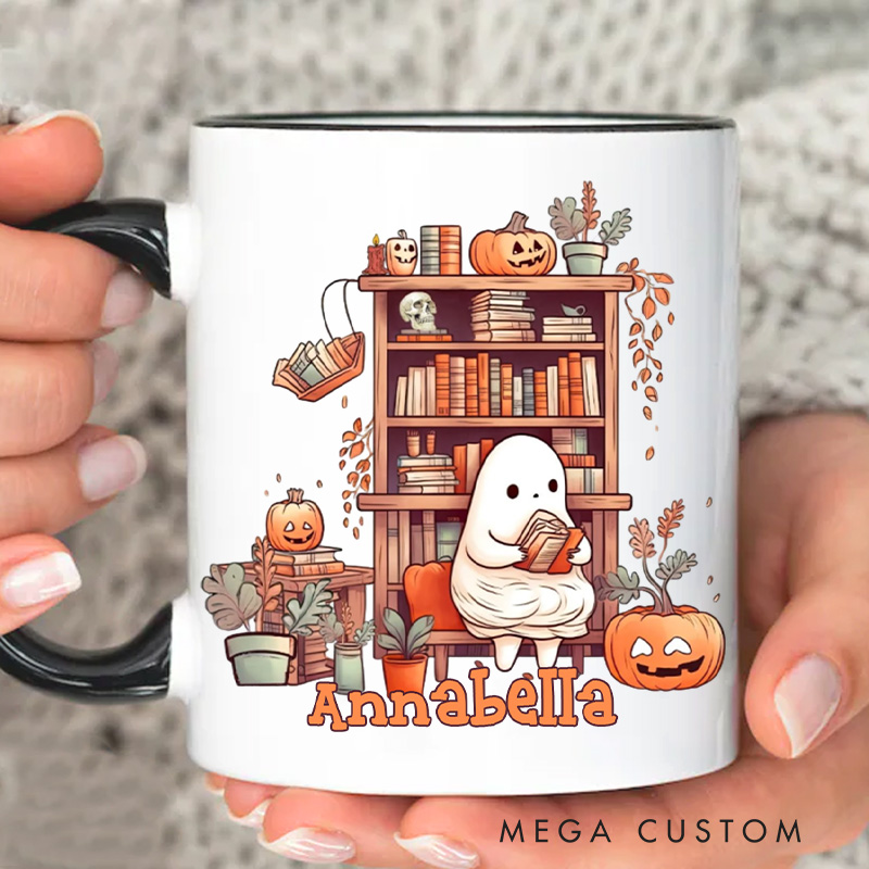 Personalized Reading Ghost Mugs Custom Spooky Coffee Mug with Name Librarian Mug Book Lover Gift Bookish Gift Librarian Gift Halloween Gift