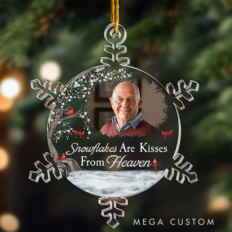 Personalized Memorial Photo Ornament Snowflakes Are Kisses From Heaven Sympathy Keepsake Gift Custom Acrylic Ornament Memorial Gift