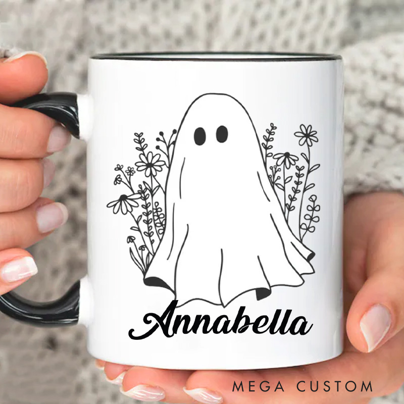 Personalized Wildflower Ghost Mugs Floral Ghost Halloween Coffee Mug with Name Flower Halloween Mug Book Lover Gift for Librarian Gift