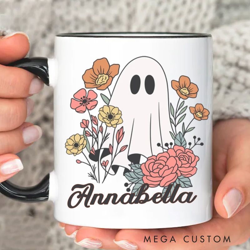 Personalized Cute Ghost Mugs Custom Flower Ghost Coffee Mug with Name Fall Birthday Gift Book Lover Gift for Bookish Gift