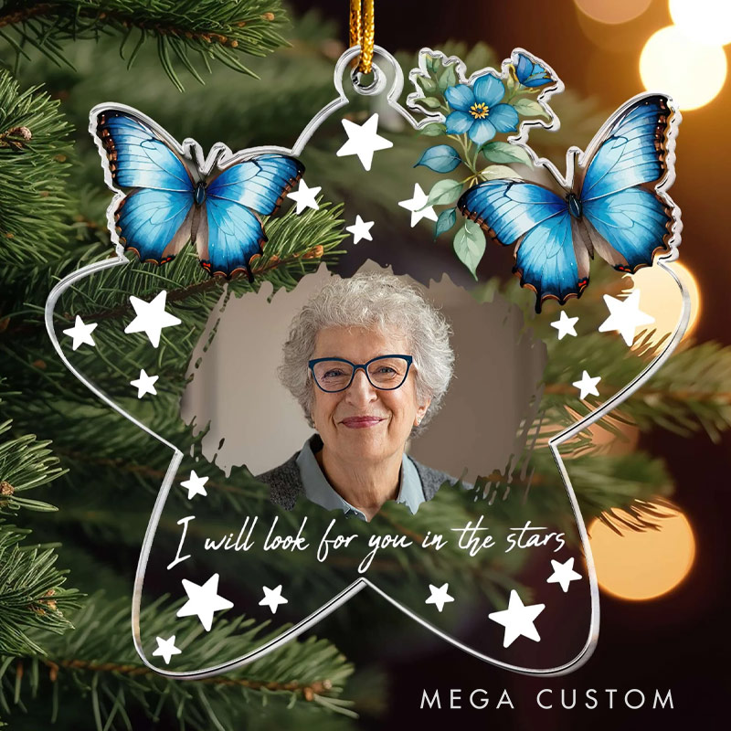 Personalized Memorial Photo Ornament I Will Look For You In The Stars Sympathy Keepsake Gift Custom Acrylic Ornament Memorial Gift